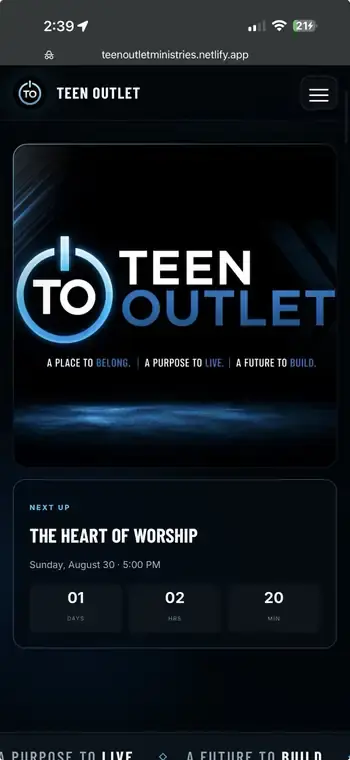 Teen Outlet website displayed on a mobile browser